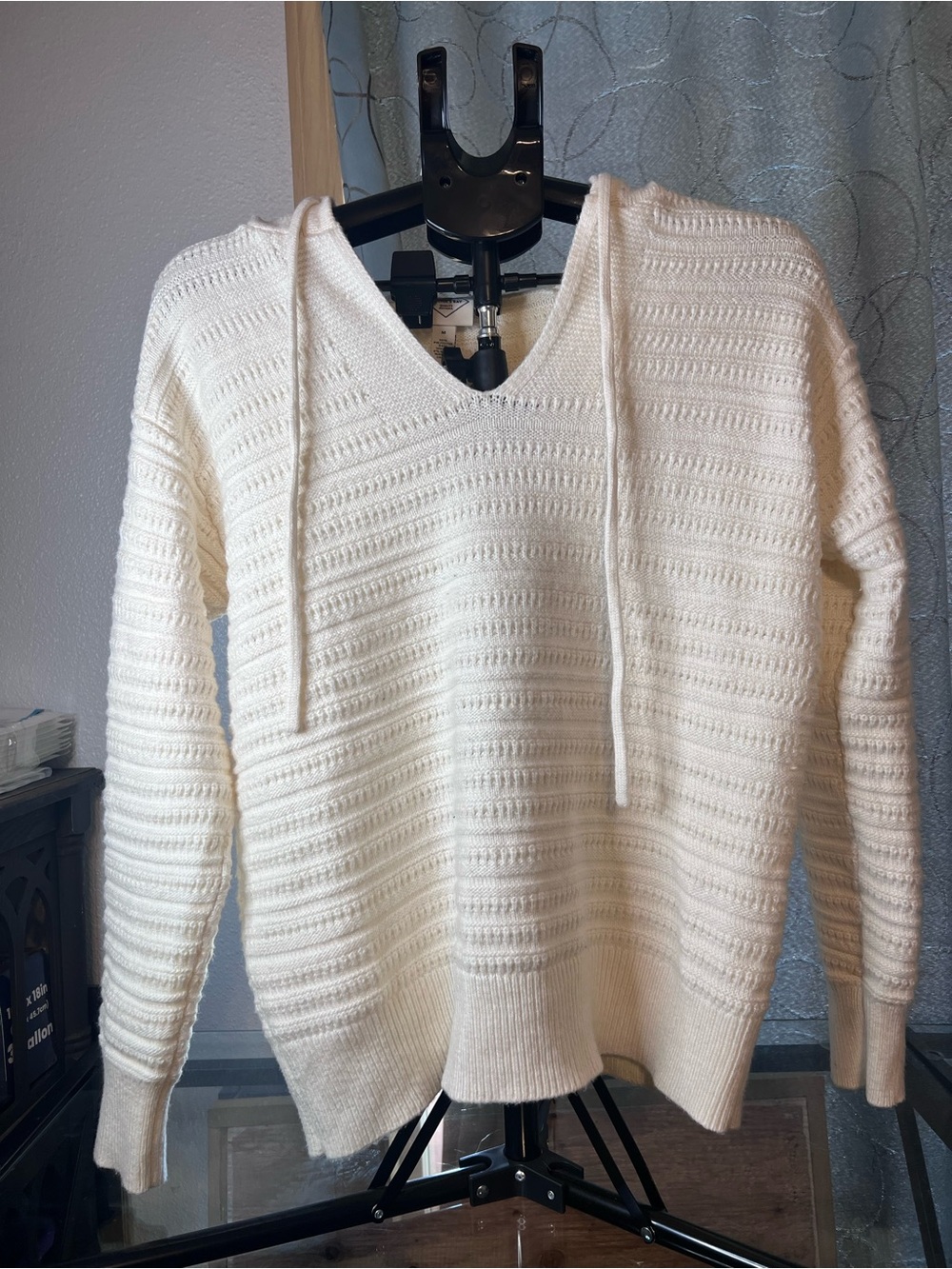 St. John's Bay Cream V-Neck Hooded Knit Sweater